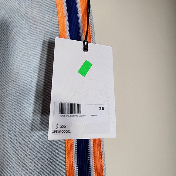 SHOP ★ ART Blue Denim pants side seam stripes 100% cotton jeans - Picture 12 of 15